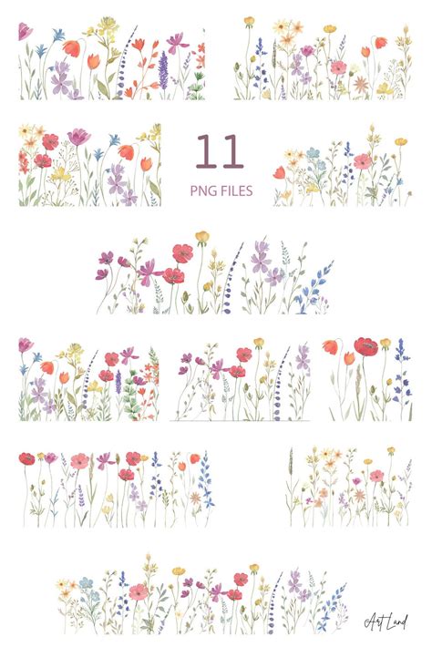 Aquarell Wildblumen Bord Ren Clipart Botanische Blumen Etsy De