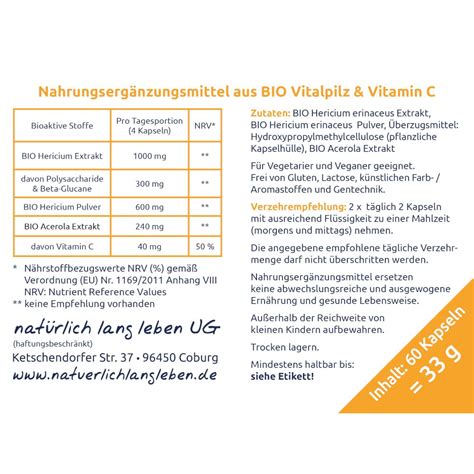 natürlich lang leben BIO Hericium Extrakt Pulver 32 g Shop Apotheke