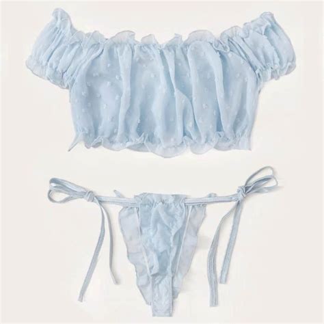 Ensemble De Lingerie Femmes Mignonnes Broderie Dentelle Bowknot Off Shouder Ensemble Lingerie