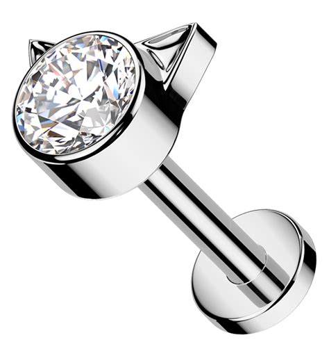 Cat Clear Cz Internally Threaded Titanium Labret