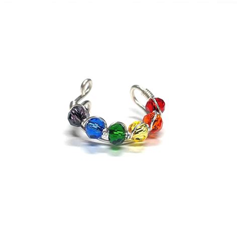 Rainbow Ear Cuff Gay Pride Earrings Rainbow Chakra Ear Climber