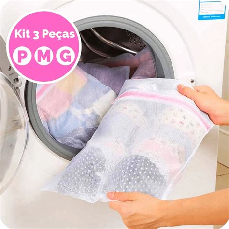 Kit 3 Sacos para lavar roupas P M G Protetor De Lingerie Roupa Íntima Tecido Papa