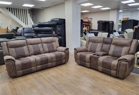 Barkley 2 Tone Brown Endurance Fabric 3 Seater Electric Recliner Sofa