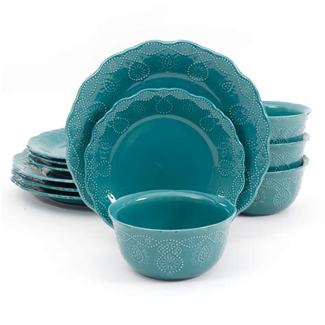 The Pioneer Woman Cowgirl Lace Piece Dinnerware Set Teal Walmart