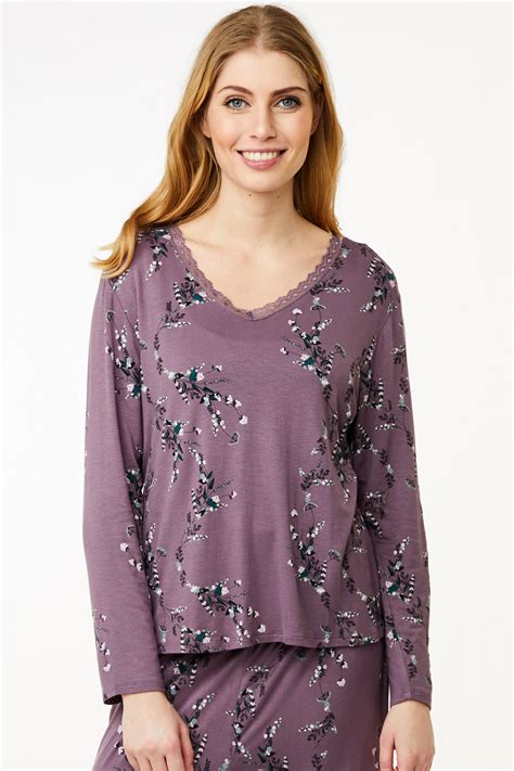 CCDK Jordan Langærmet T shirt pyjamas overdel lyngfarve m blonde Hos Lohse