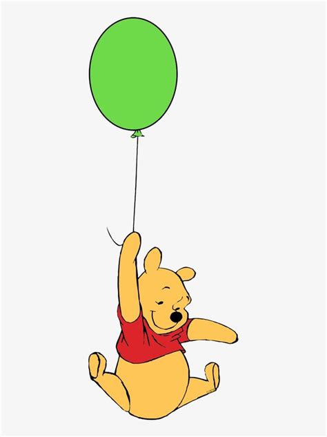 Pooh Cheering Floating From A Green Balloon - Winnie The Pooh Holding Balloons - Free ...