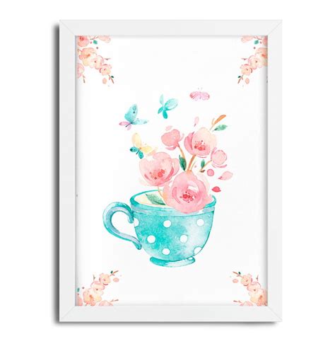 Quadro Decorativo Xicara De Flores Aquarela Aq X Cm