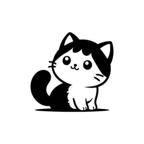 Premium Vector Black And White Cute Cat In Silhouette Illustration