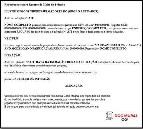 Modelo De Recurso De Multa De Tr Nsito Como Fazer Det