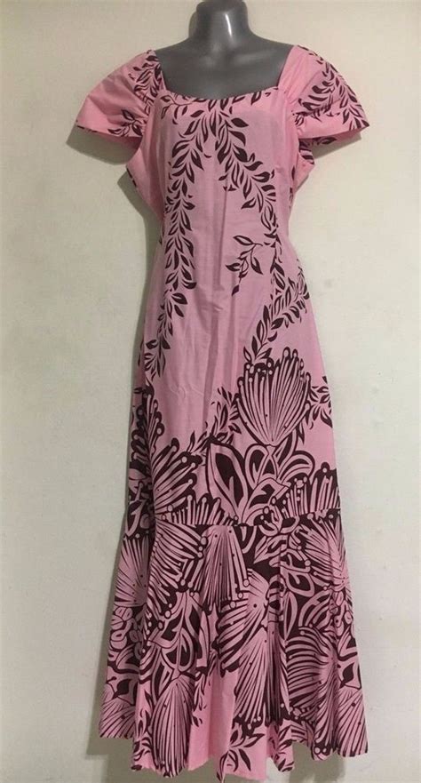Hawaiian Muumuu Dress Small Light Pink Brown Long Floral Hawaii