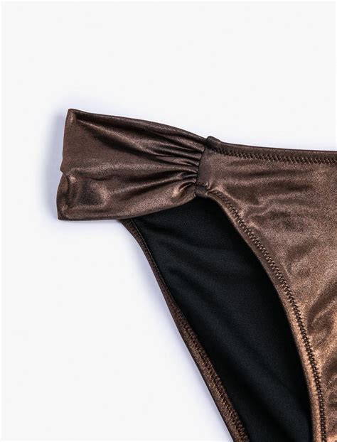 Kahve Kadın Bikini Altı Parlak Yanları Drape Detaylı Normal Bel SAK MM Koton