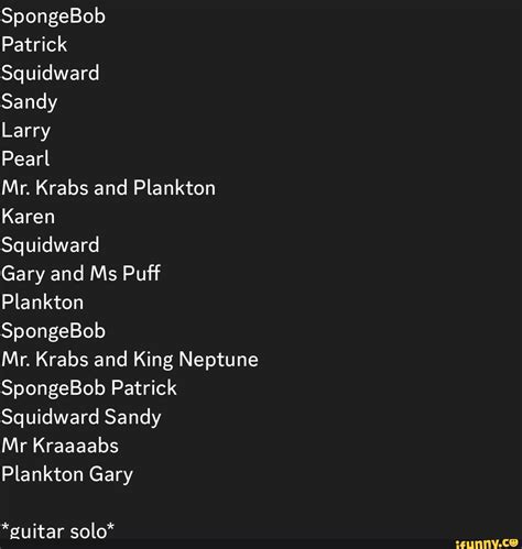 Spongebob Patrick Squidward Sandy Larry Pearl Mr Krabs And Plankton