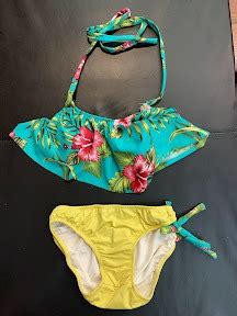 CESA Swimwear Hawaiian Floral Punch Bikini Blue Yellow Two Piece Swimsuit Women S Fashion