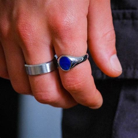 Lapis Lazuli Blue Signet Ring Blue Stone Ring Mens Silver Ring Gold