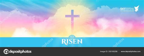 Christian religious design for Easter celebration. Narrow horizontal ...