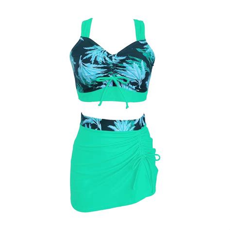 Wreesh Womens Bikini Set With Swim Skirt Bathing Suit Mini Wrap Skirt Beach Cover Up Swimsuit