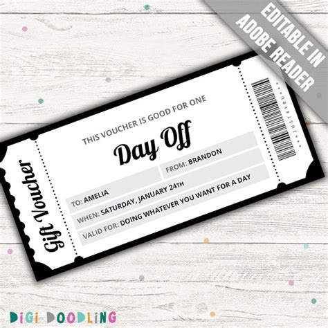 Day Off Voucher Template Day Off Coupon Editable For Any Occasion