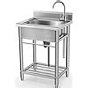 Utility Sink Free Standing Single Bowl Kitchen Sink With Cold And Hot Water Pipe Stainless Steel