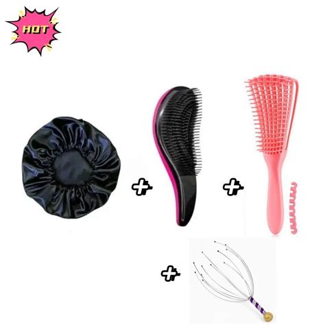 Kit 4 Escova Polvo Escova Magica Touca Cetim Massageador De