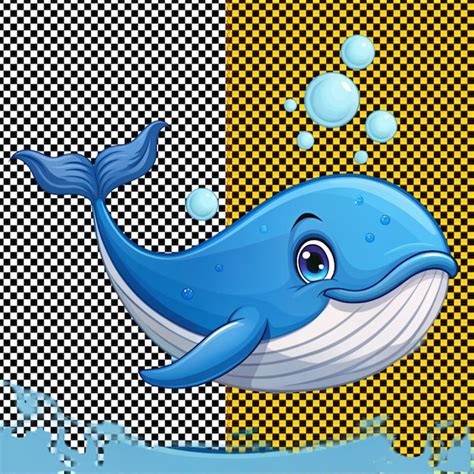 Cute Cartoon Blue Whale Floating In The Water Premium AI Generated PSD