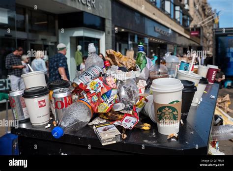 Overflowing Litter Bins On Princes Street Due To Industrial Action By