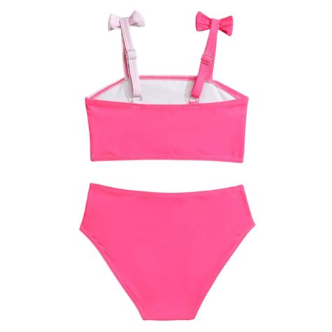 Cnuiaeg 2 Piece Girls Swimsuit Set Color Blocked Bikini With Bow Decorated Straps Color