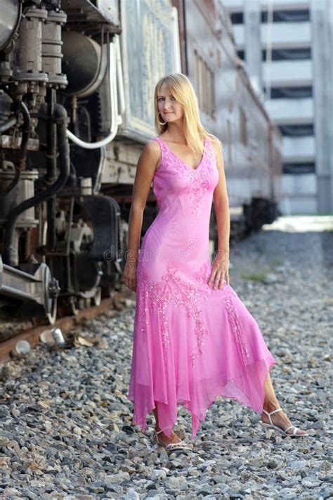 Beautiful Blonde Beside A Train Stock Image Image Of Railroad Beauty 16154315