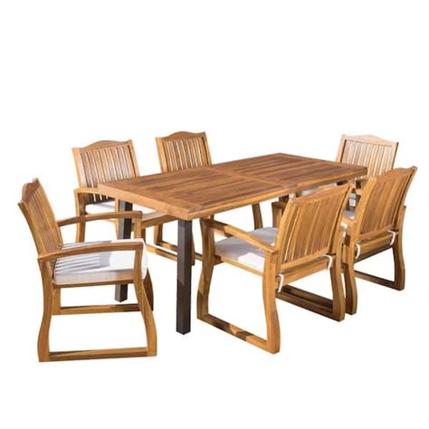 Noble House Della Teak Finish 7 Piece Wood Outdoor Dining Set 8089