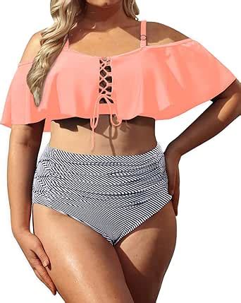 Amazon Daci Women Plus Size Bikini Sets High Waisted Ruffle Tummy Control Two Piece