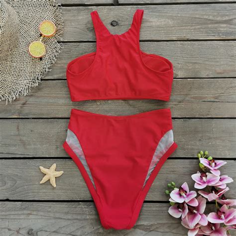 New Solid Red Bikini Sets Sexy Quick Dry Swimwear
