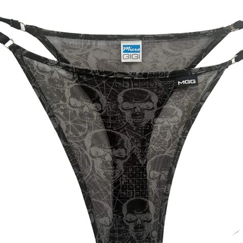 Skulls Sheer Brazilian Tie Side Bikini Bottom Micro Gigi