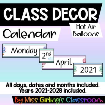 Calendar Hot Air Balloons By Miss Girling S Classroom TpT