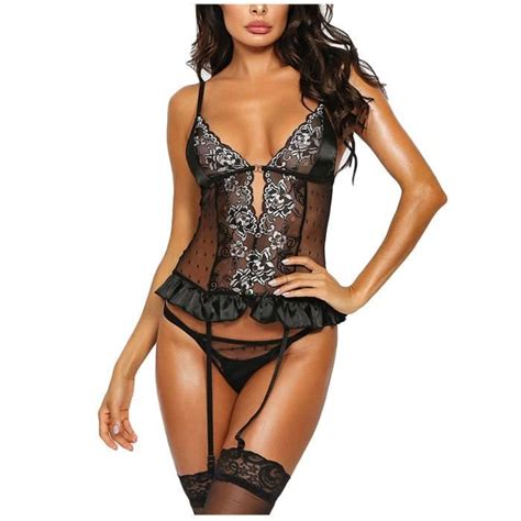 BE Lingerie Femme Mesdames Sexy Dentelle Perspective Trois Points Porte