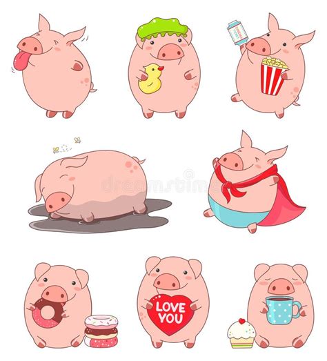 Collection Of Cute Pigs Stock Vector Illustration Of Pink 113537005