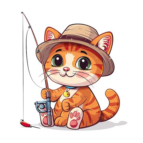 Un Gato De Dibujos Animados Con Un Sombrero Y Una Ca A De Pescar