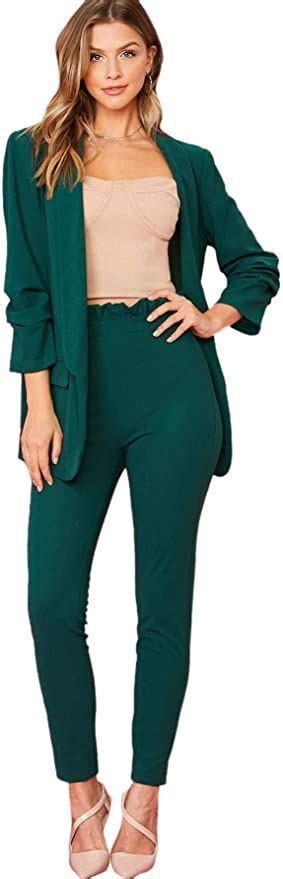 Shein Women S Two Piece Open Front Long Sleeve Blazer And Elastic Waist