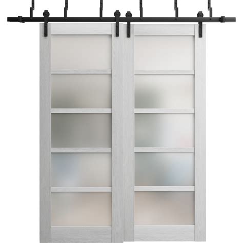 Sliding Closet Barn Bypass Doors 36 X 80 Inches Quadro 4002 Light Grey Oak With Frosted Glass