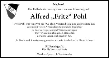 Traueranzeigen Von Alfred Pohl Augsburger Allgemeine Zeitung