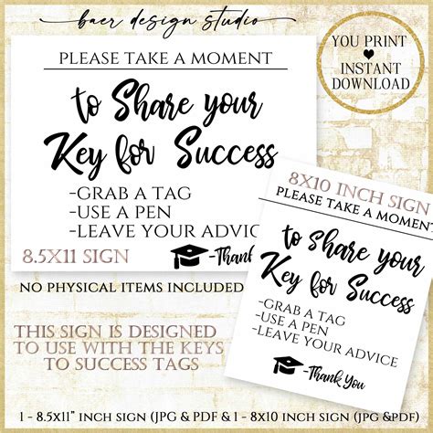 Keys to Success Sign:Printable Black and White Keys to Success sign