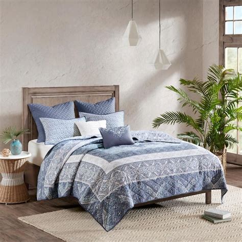 Urban Habitat Aria Piece Blue Full Queen Reversible Cotton Coverlet