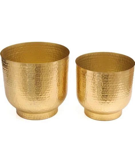 Round Mist Gold Metal Planters With Hammered Texture For Garden At Rs