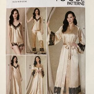 Sewing Pattern For Women S Lingerie Robe Camisole Pants Nightgown Shorts Tap Pants Vogue