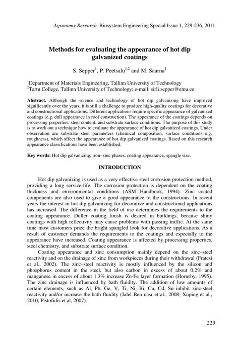 PDF Methods For Evaluating The Appearance Of Hot Dip Galvanized Coatings