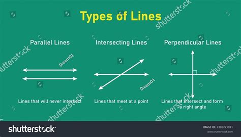 types lines geometry parallel intersecting perpendicular stock vector