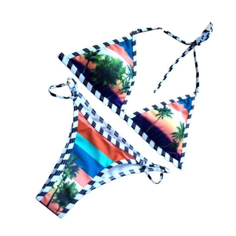 Femme Sexy Imprimé Triangle String Bikini Deux pièces Bandage Maillots de bain Summer Beach