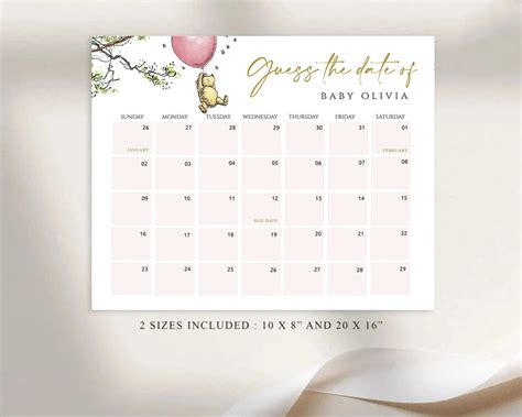 Classic Winnie The Pooh Baby Due Date Calendar Baby S Etsy