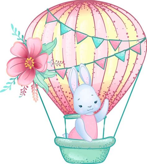 Premium Vector Cute Bunny In Pink Hot Air Balloons