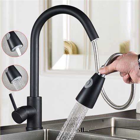 Pull Out Kitchen Faucet With Sprayer Sink Rotating Degrees Stainless WIth Hot Cold Dual