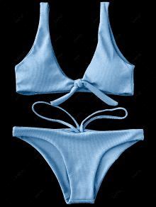 Knotted Textured Scoop Bikini Set LIGHT BLUE Bikinis M ZAFUL