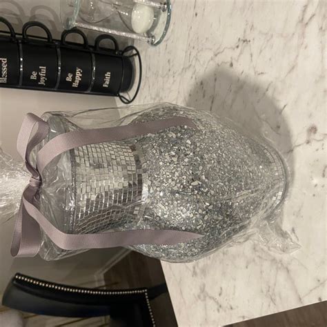 Luxury Glam Black And Silver Vase Set With Glitter Glass Mosaic Mirror